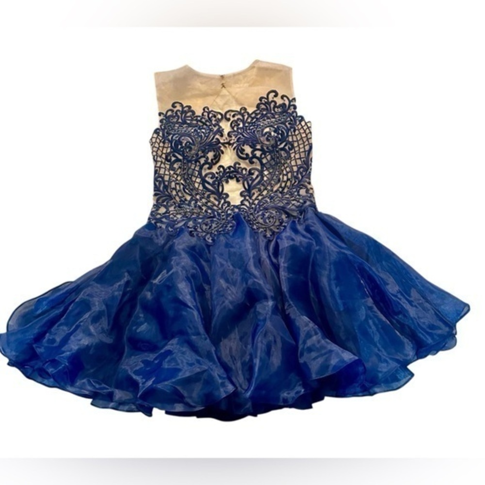 Glamour by Terani Couture Cocktail Dress - Womens Size 12 - Blue and Nude